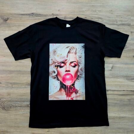 Bubble Girl graphic t-shirt by SAVGE INK COLLECTIVE — playful portrait design printed on black premium fabric