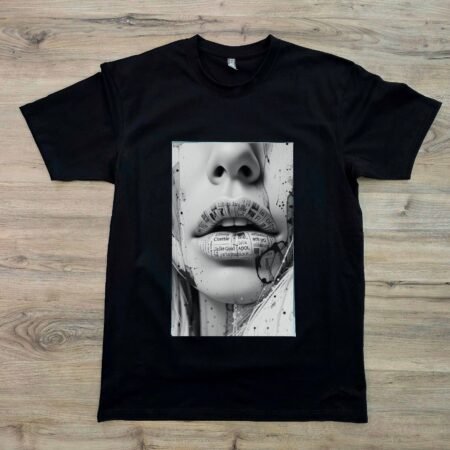 Whitey graphic t-shirt by SAVGE INK COLLECTIVE — playful portrait design printed on black premium fabric