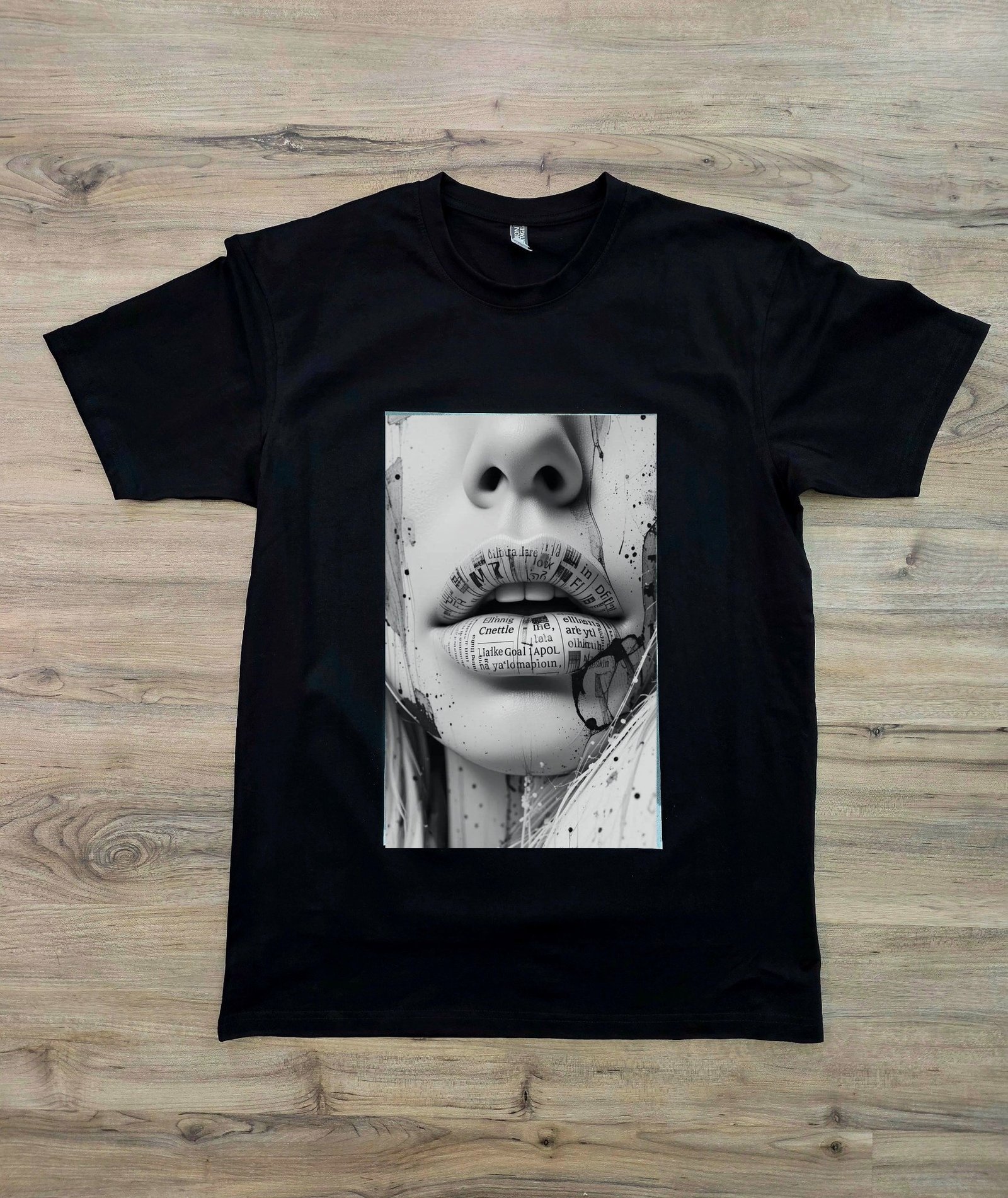 Whitey graphic t-shirt by SAVGE INK COLLECTIVE — playful portrait design printed on black premium fabric