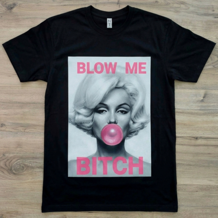 Blow Me graphic t-shirt by SAVGE INK COLLECTIVE — bold provocative portrait design printed on black premium fabric