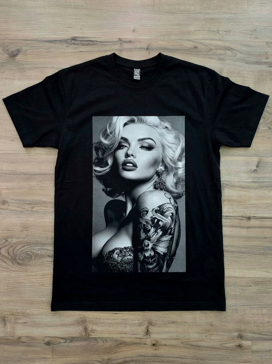 Boudoir Girl graphic t-shirt by SAVGE INK COLLECTIVE — bold provocative portrait design printed on black premium fabric