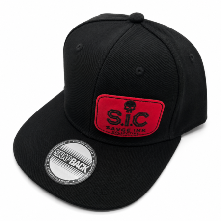 SIC Red Leather Patch Flatbill Snapback Hat